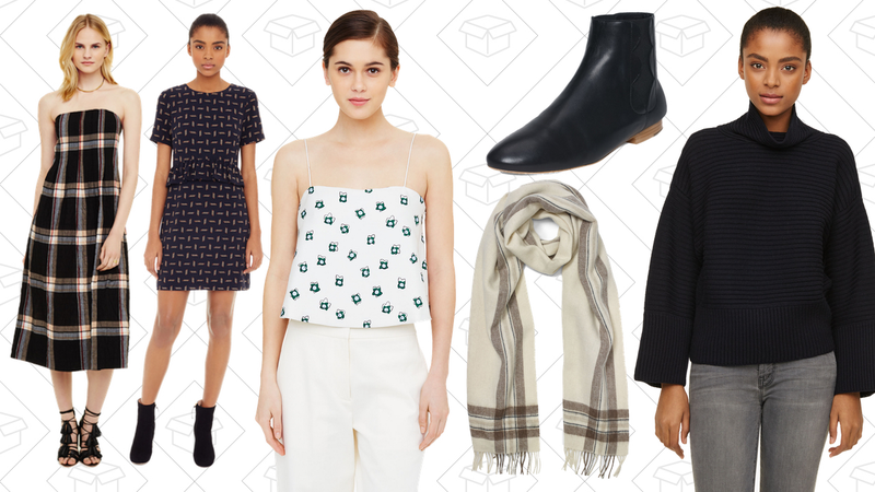 Averie Dress, $120 | Bridette Ruffle Sheath Dress, $77 | Journie Camisole, $59 | Loeffler Randall Indie Bootie, $120 | Alligra Scarf, $59 | Justy Ribbed Turtleneck, $120